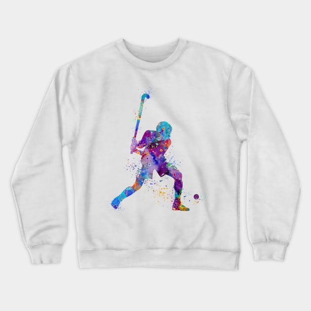 Boy Field Hockey Player Watercolor Sport Crewneck Sweatshirt by LotusGifts